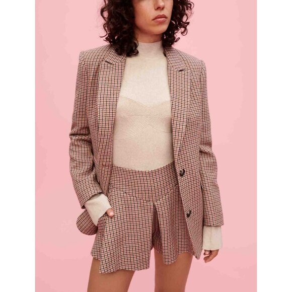 NWT Maje camel houndstooth flare cotton wool blend skirt style shorts, M - Picture 3 of 10